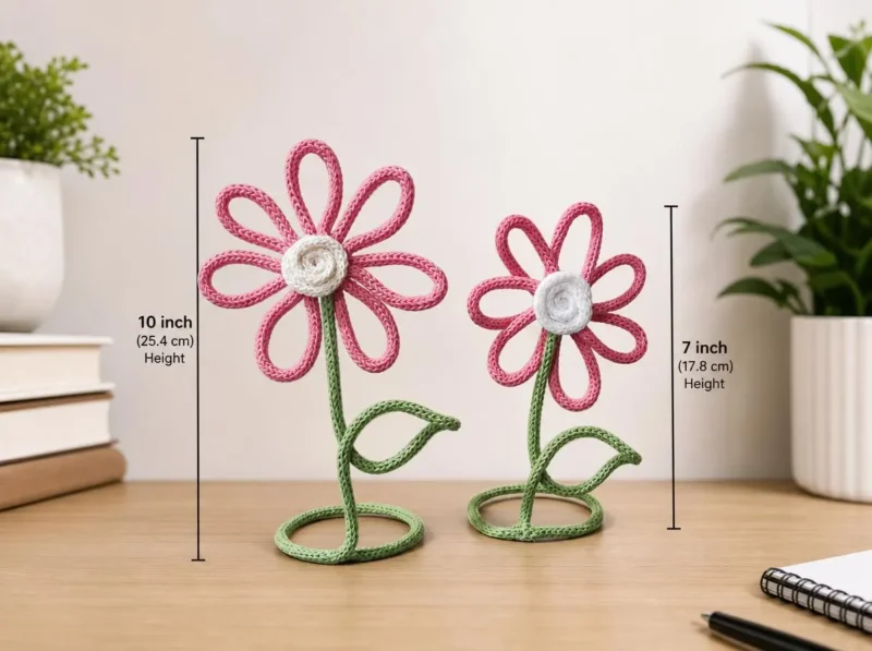 Crochet Wire Flower Desk Decor, Handmade Standing Flower, Office Table Decor