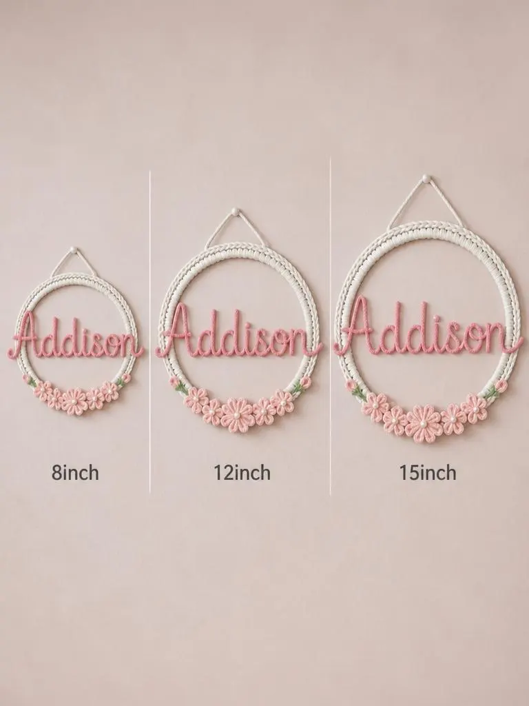 Personalized Name Sign, Custom Wall Art, Handmade Nursery Decoration, Baby Girl Room Decor, Crochet Floral Hoop