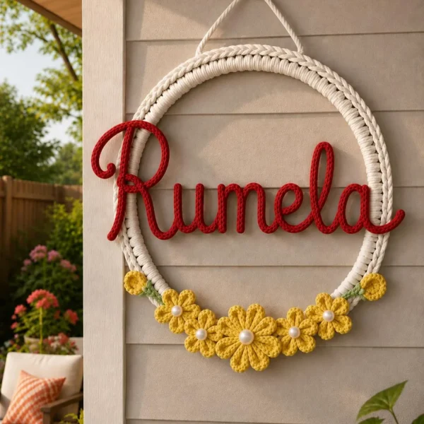Personalized Name Sign, Custom Wall Art, Handmade Nursery Decoration, Baby Girl Room Decor, Crochet Floral Hoop